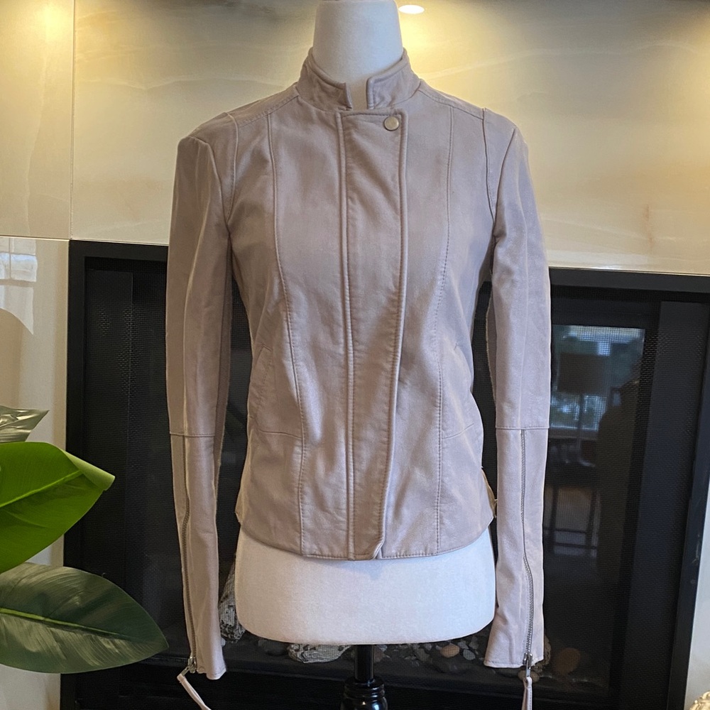 Free People Vegan Leather Moto Jacket Taupe Women’s Small - Picture 2 of 15